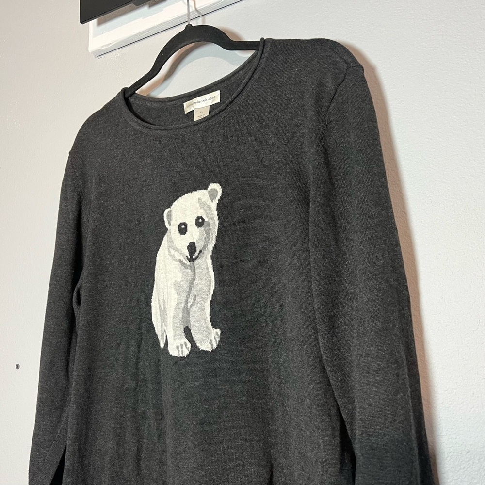 Christopher & Banks Gray Grey Sweater Polar Bear Size XL Cotton Winter Holidays